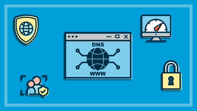 illustrated icons showing reasons for changing your Domain Name System